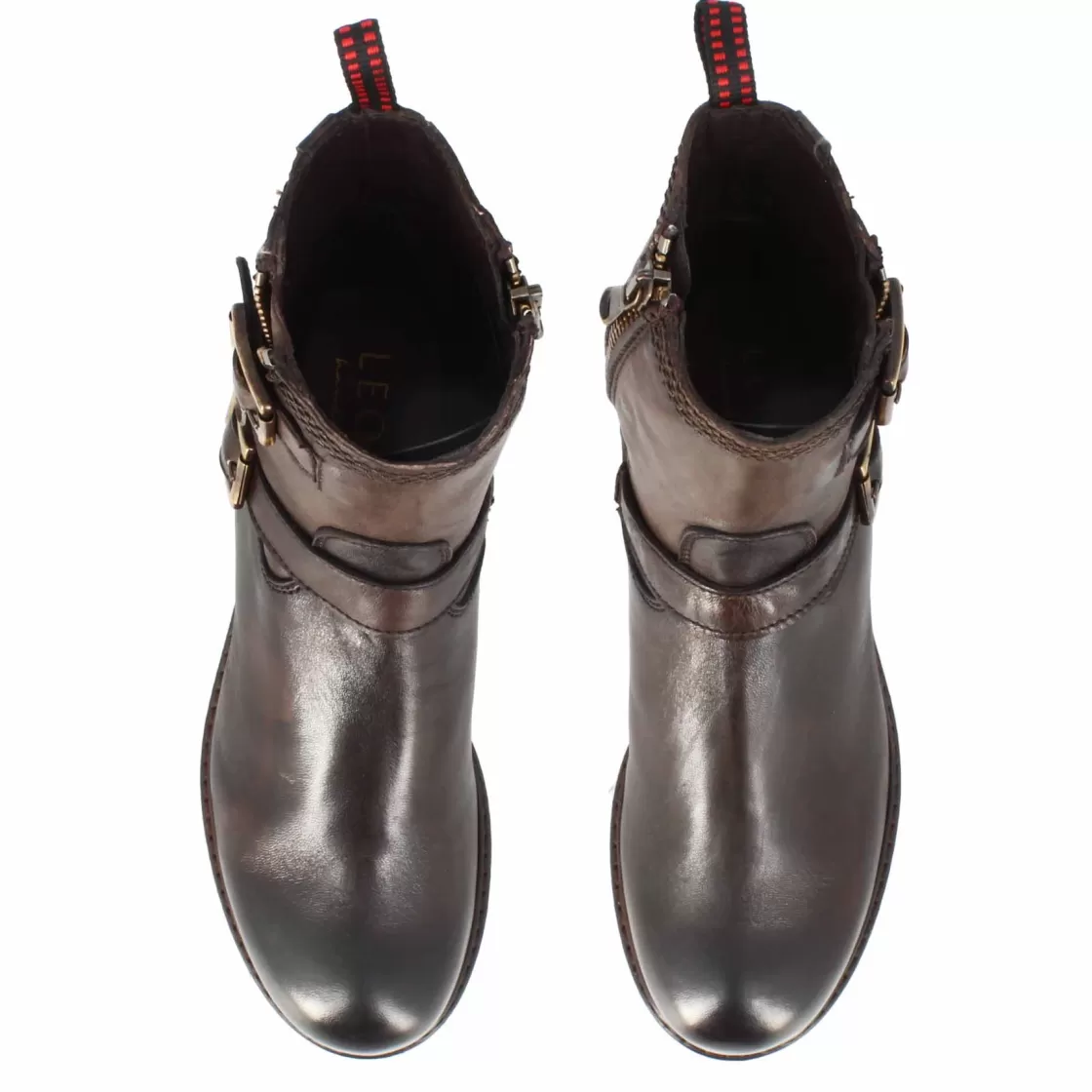 Fashion Leonardo Shoes Stivaletto Da Donna Con Doppia Fibbia In Vera Pelle Colore Marrone Scuro