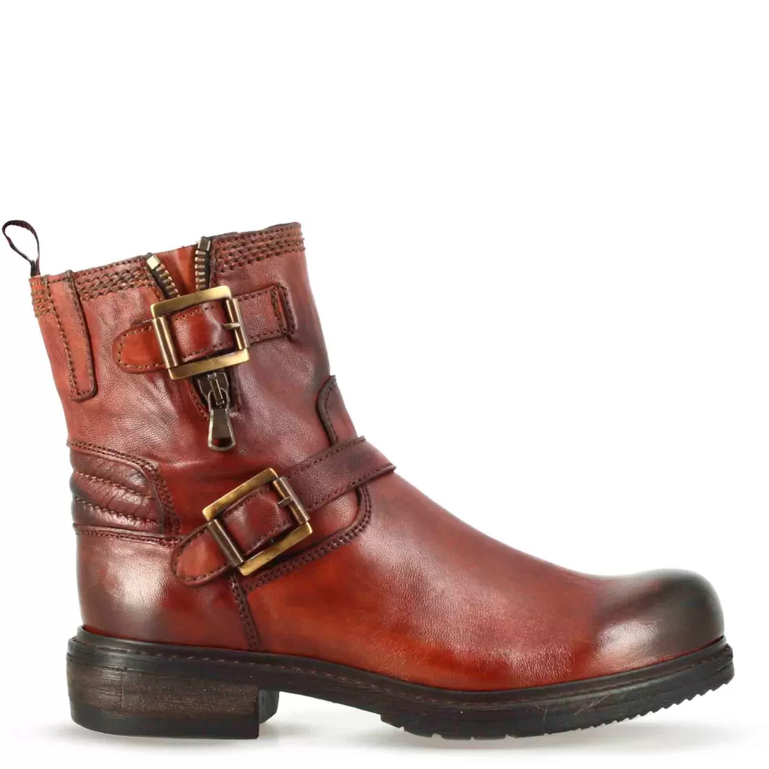 Sale Leonardo Shoes Stivaletto Da Donna Con Doppia Fibbia In Vera Pelle Colore Rosso