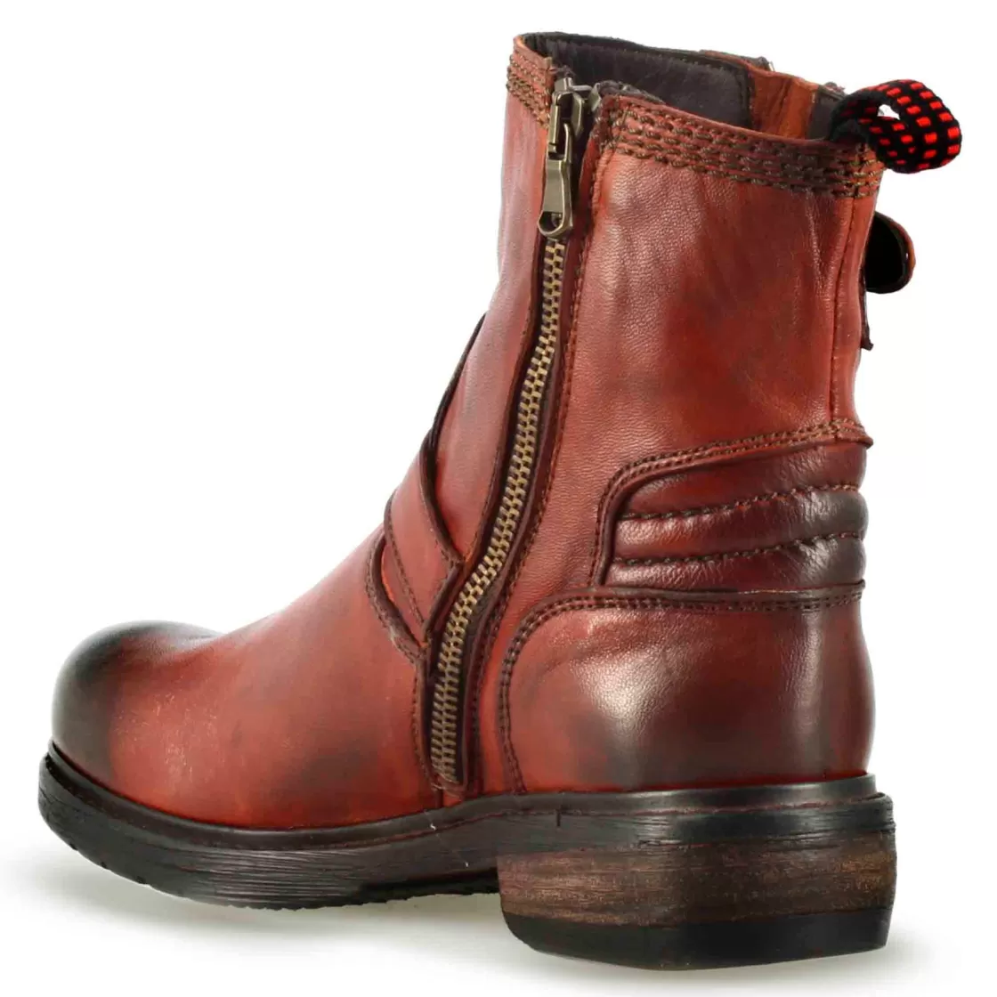 Sale Leonardo Shoes Stivaletto Da Donna Con Doppia Fibbia In Vera Pelle Colore Rosso