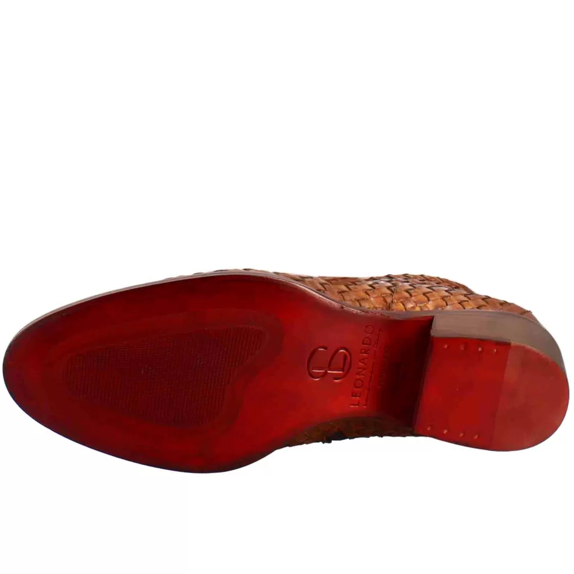 New Leonardo Shoes Stivaletto Da Donna Con Tacco Medio In Pelle Intrecciata Colore Chiaro Marrone