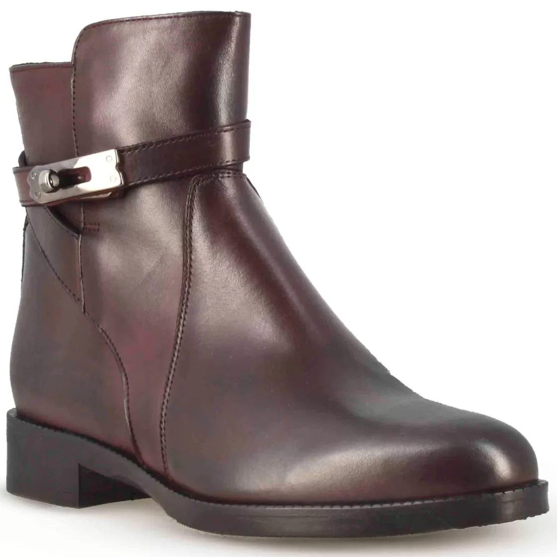 Cheap Leonardo Shoes Stivaletto Da Donna In Pelle Colore Con Fibbia Decorativa Alla Caviglia Bordeaux