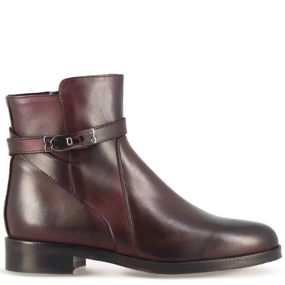 Cheap Leonardo Shoes Stivaletto Da Donna In Pelle Colore Con Fibbia Decorativa Alla Caviglia Bordeaux
