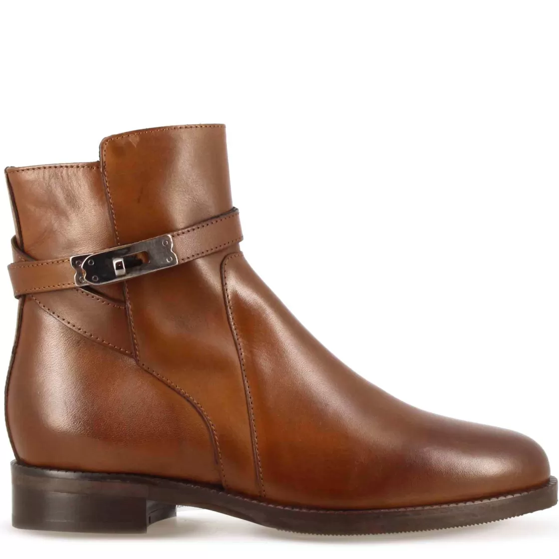 Best Leonardo Shoes Stivaletto Da Donna In Pelle Colore Con Fibbia Decorativa Alla Caviglia Marrone