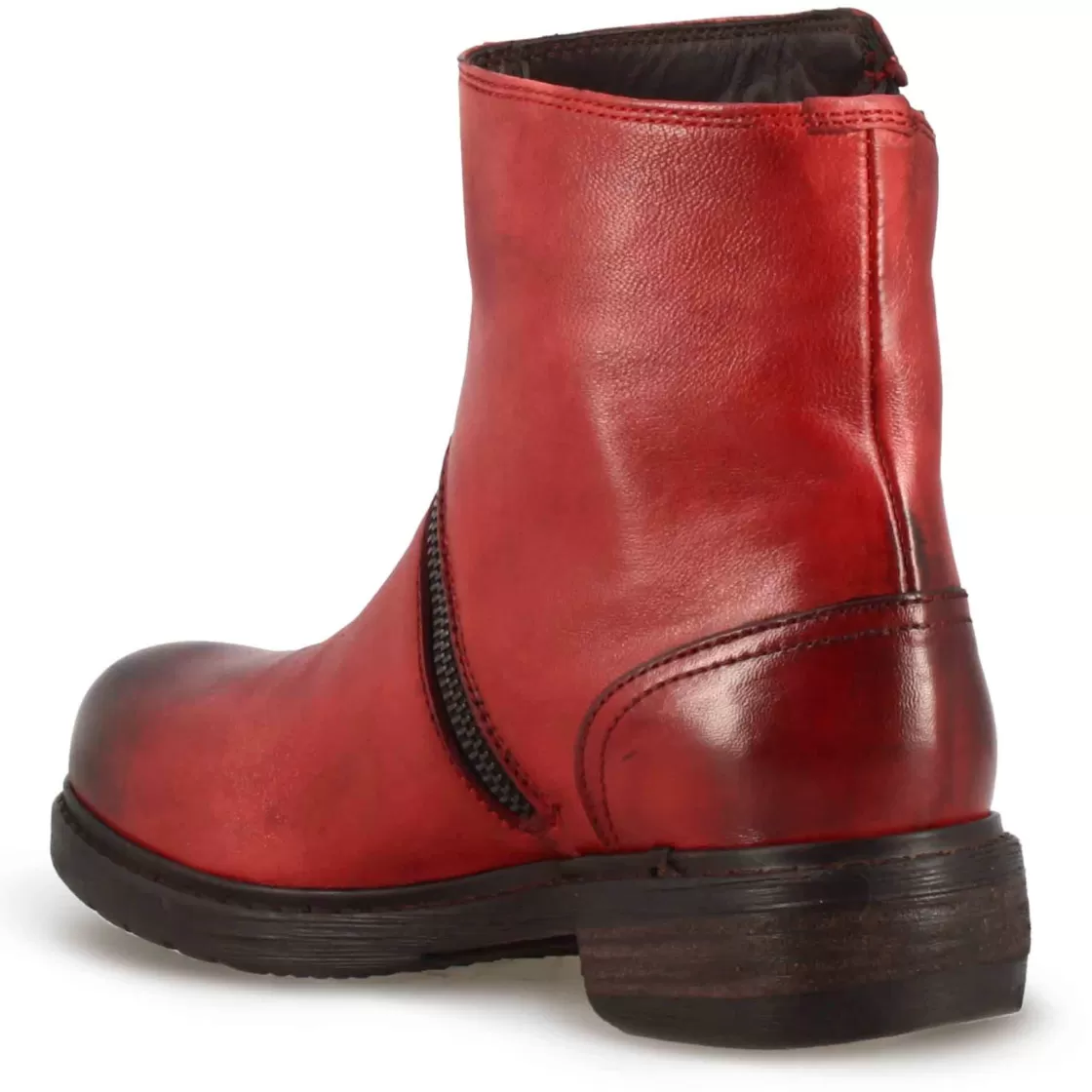 Sale Leonardo Shoes Stivaletto Da Donna In Pelle Colore Con Cerniera Asimmetrica Rosso