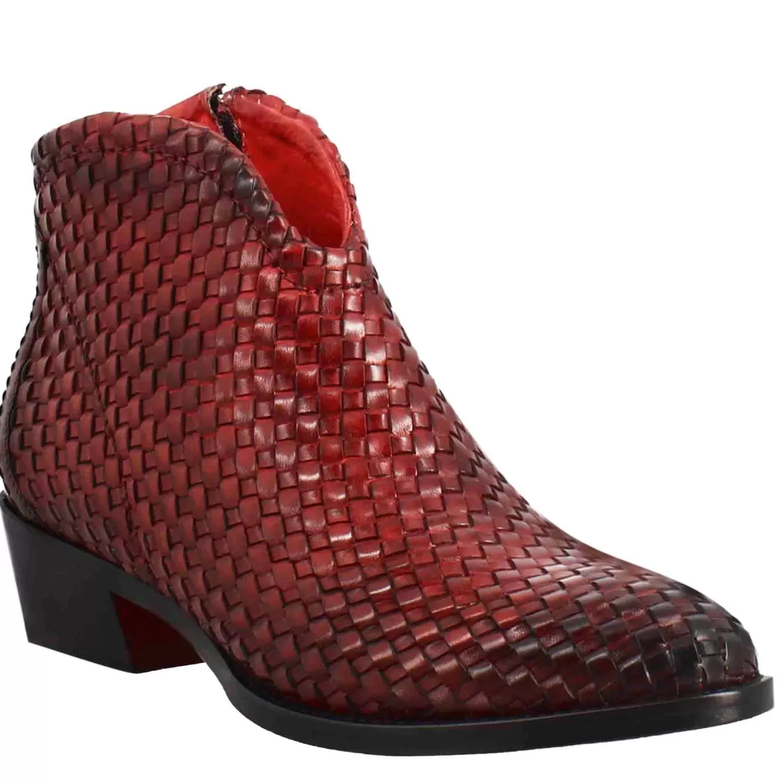 Cheap Leonardo Shoes Stivaletto Da Donna In Pelle Intrecciata Con Tacco Medio Colore Rosso