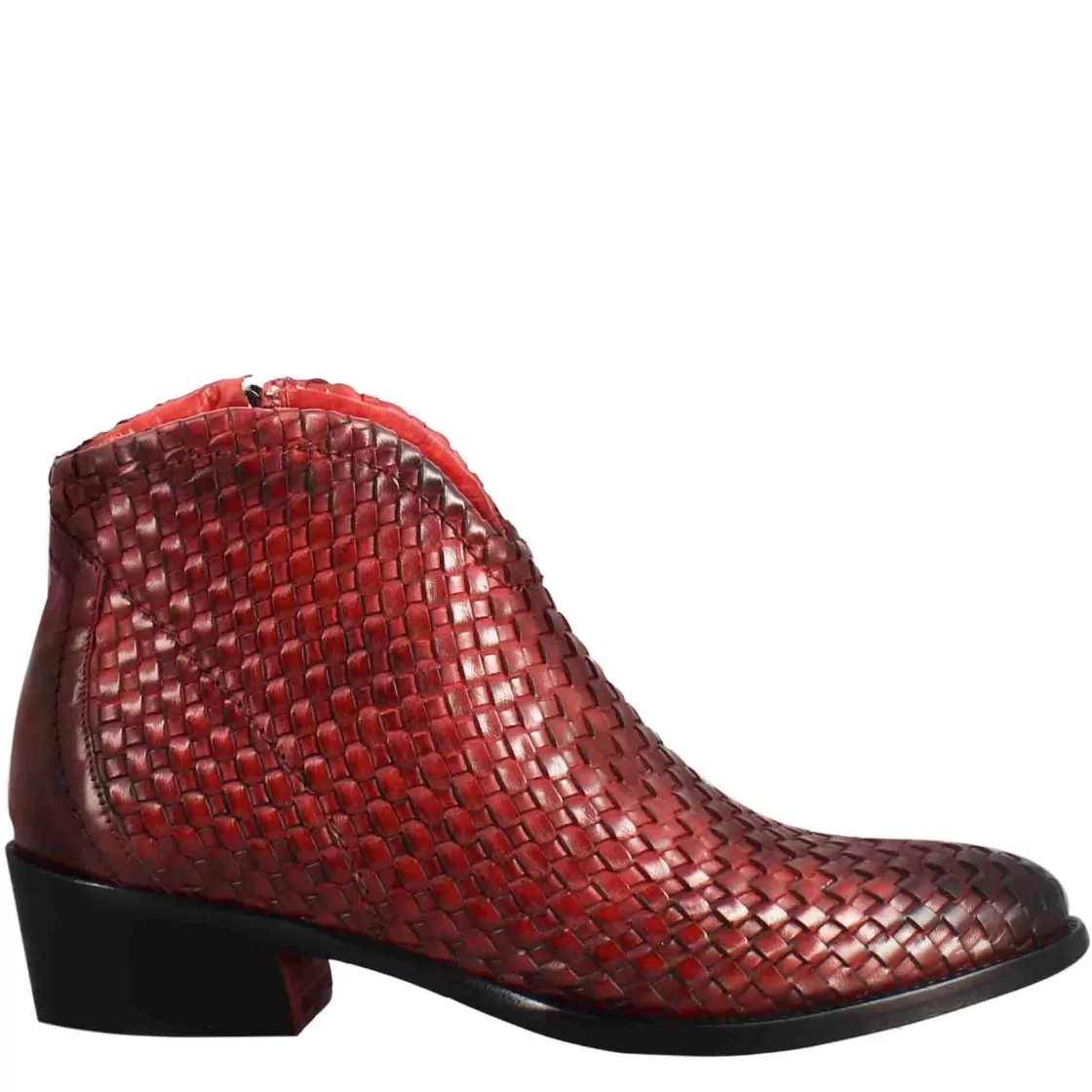Cheap Leonardo Shoes Stivaletto Da Donna In Pelle Intrecciata Con Tacco Medio Colore Rosso