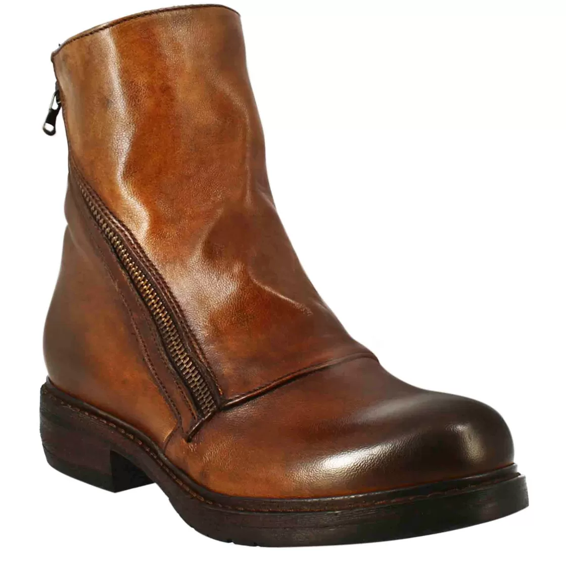Best Sale Leonardo Shoes Stivaletto Da Donna In Pelle Lavata Colore Cuoio Scuro Con Doppia Zip Marrone