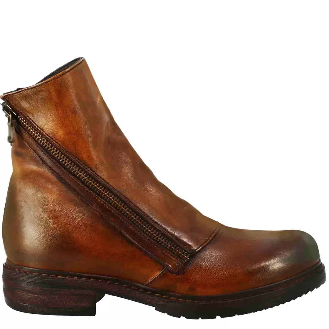 Best Sale Leonardo Shoes Stivaletto Da Donna In Pelle Lavata Colore Cuoio Scuro Con Doppia Zip Marrone