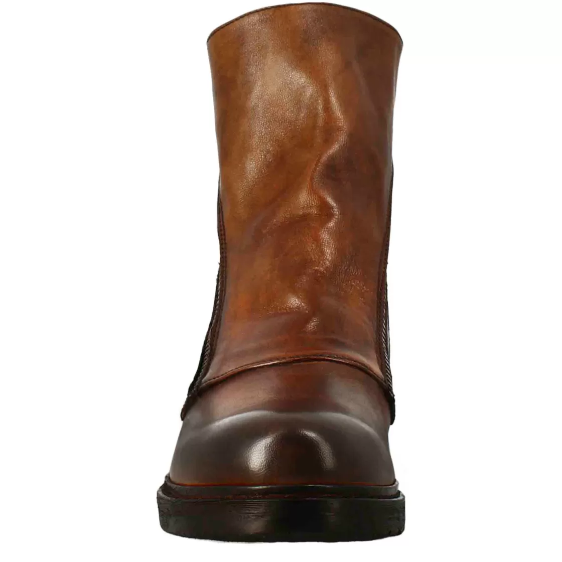 Best Sale Leonardo Shoes Stivaletto Da Donna In Pelle Lavata Colore Cuoio Scuro Con Doppia Zip Marrone
