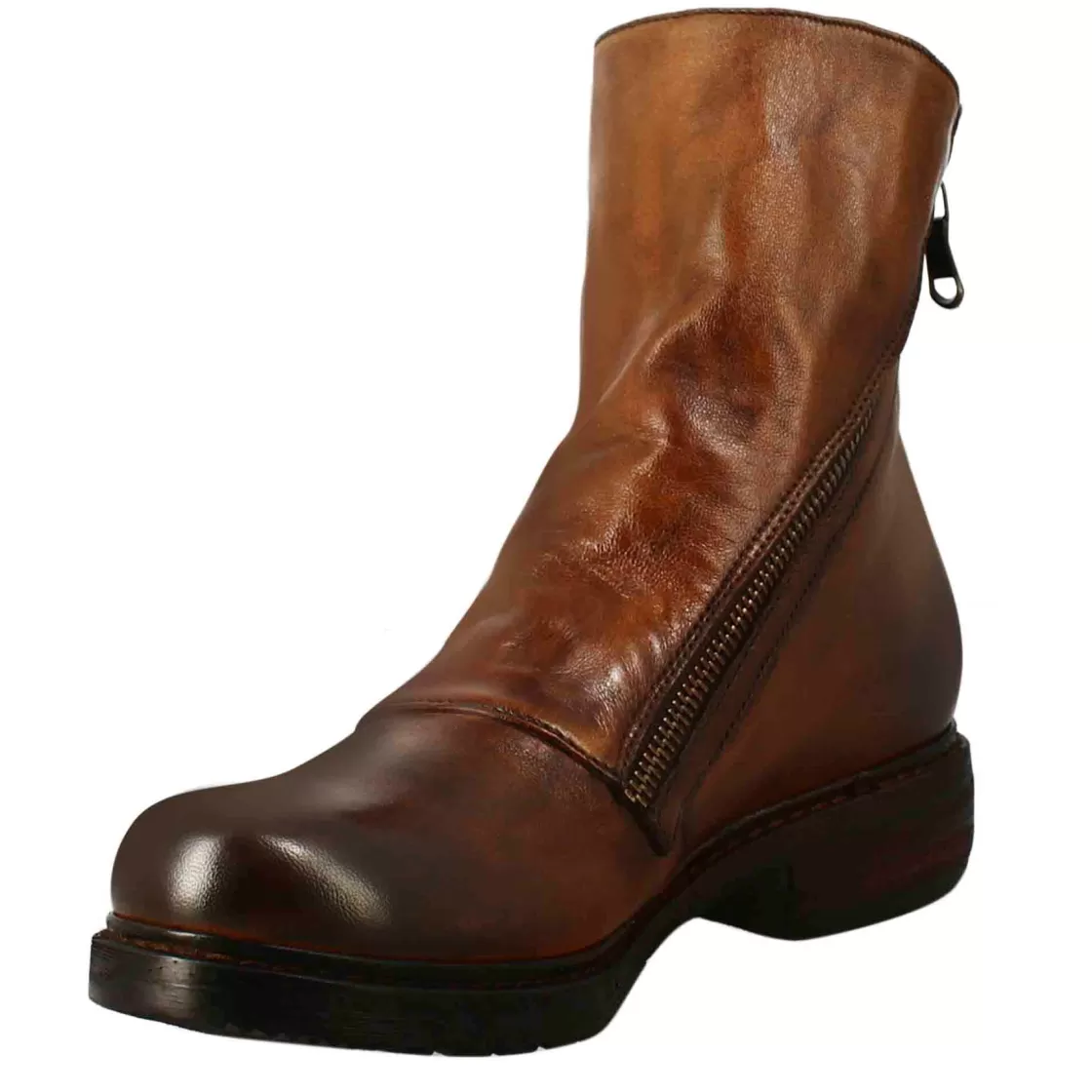 Best Sale Leonardo Shoes Stivaletto Da Donna In Pelle Lavata Colore Cuoio Scuro Con Doppia Zip Marrone