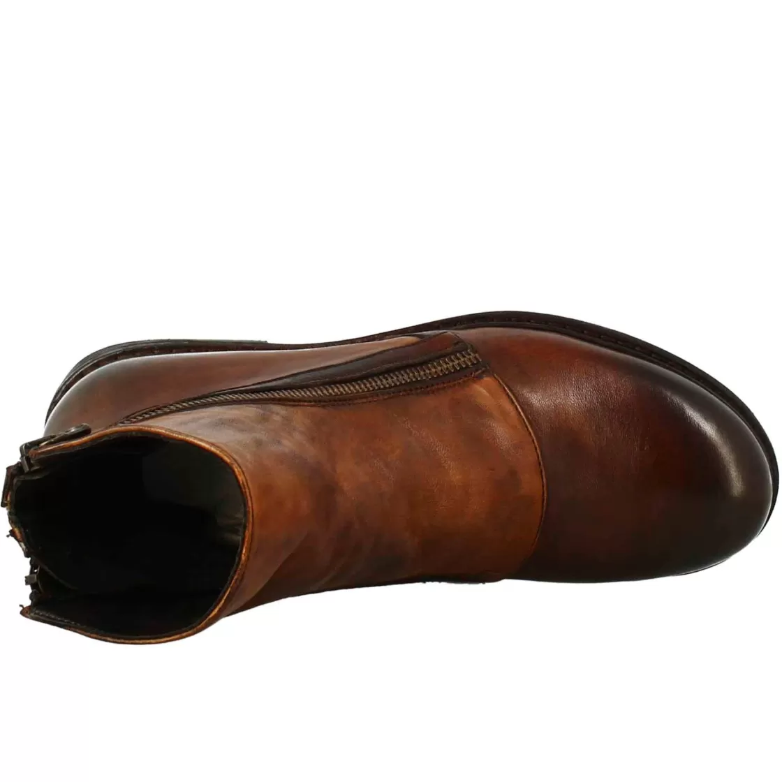 Best Sale Leonardo Shoes Stivaletto Da Donna In Pelle Lavata Colore Cuoio Scuro Con Doppia Zip Marrone