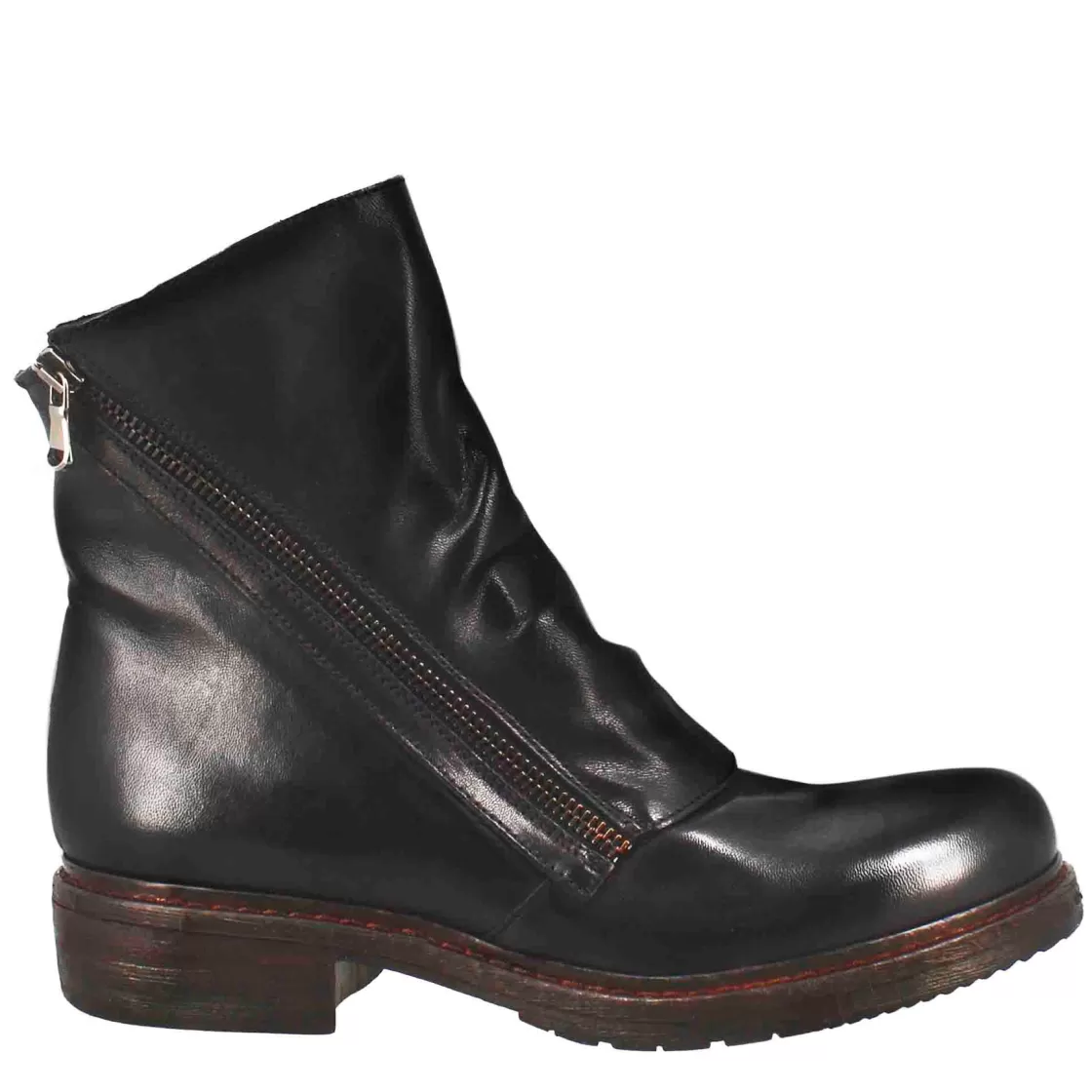 Discount Leonardo Shoes Stivaletto Da Donna In Pelle Lavata Colore Con Doppia Zip Nero