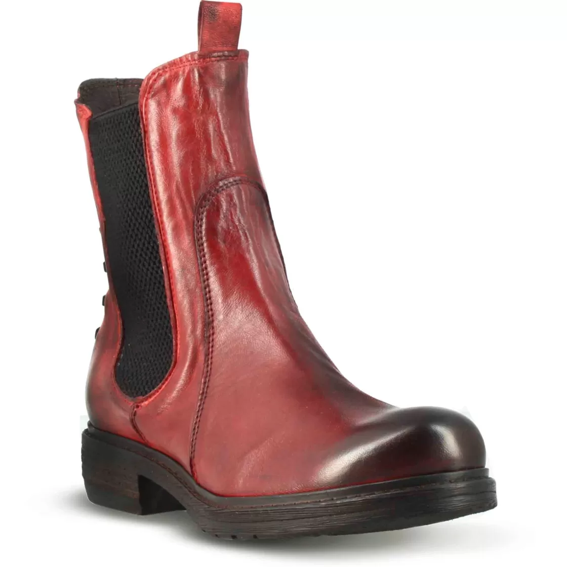 Fashion Leonardo Shoes Stivaletto Da Donna In Vera Pelle Colore Effetto Vintage Rosso