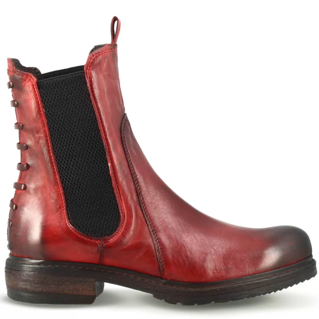 Fashion Leonardo Shoes Stivaletto Da Donna In Vera Pelle Colore Effetto Vintage Rosso