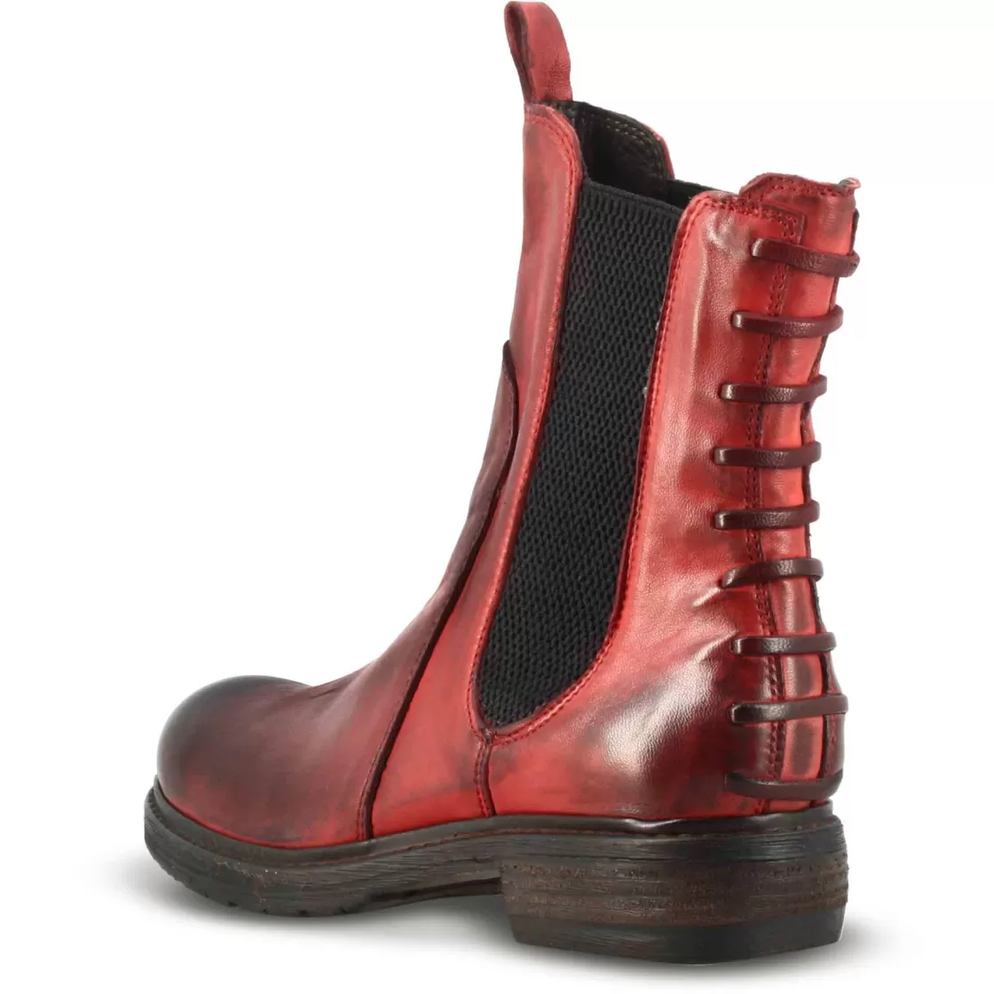 Fashion Leonardo Shoes Stivaletto Da Donna In Vera Pelle Colore Effetto Vintage Rosso