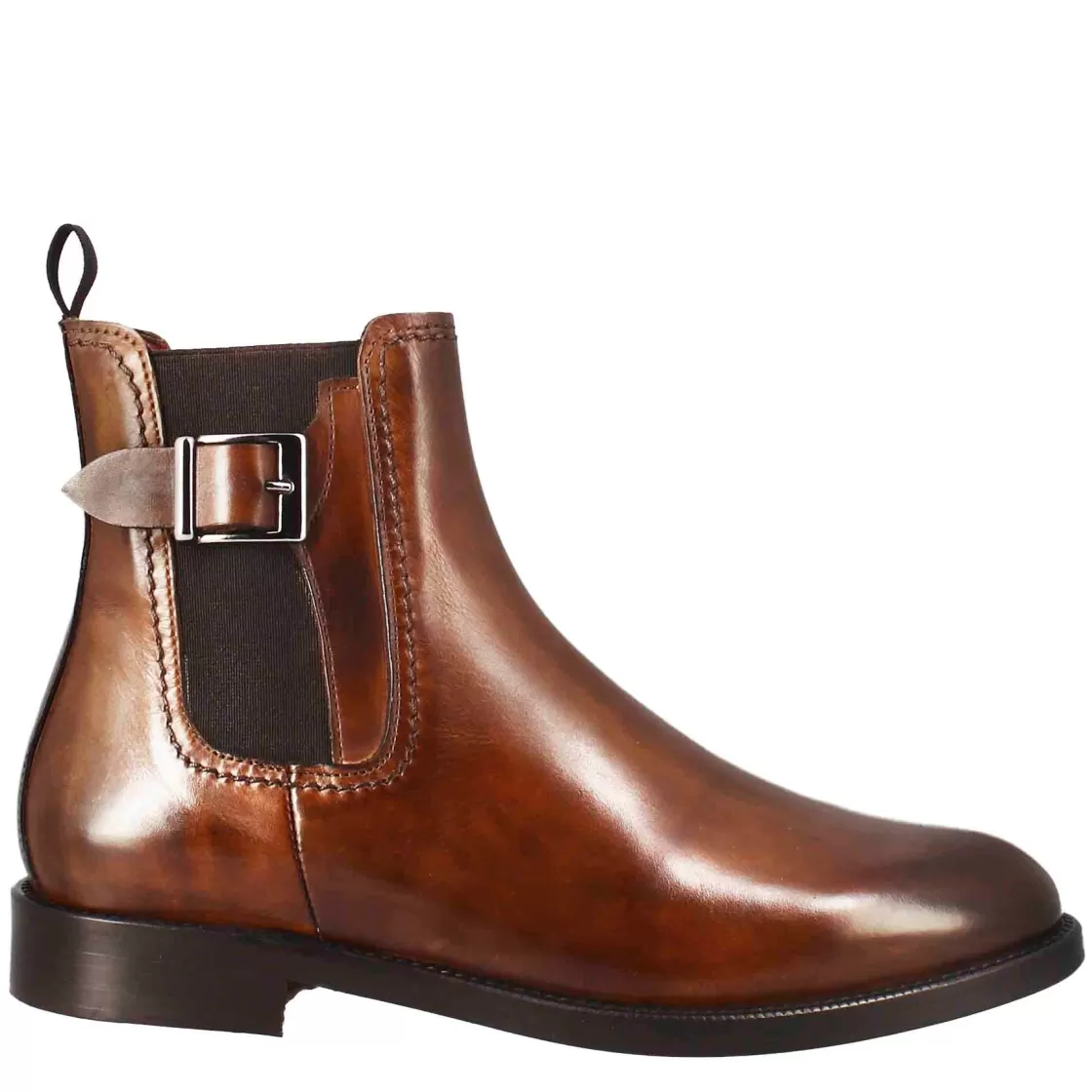 Outlet Leonardo Shoes Stivaletto Da Donna Liscio Con Tacco Basso In Pelle Liscia Colore Chiaro Con Fibbia Laterale Marrone
