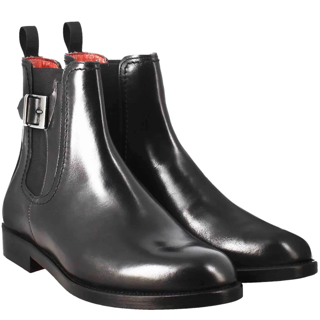 Fashion Leonardo Shoes Stivaletto Da Donna Liscio Con Tacco Basso In Pelle Liscia Colore Con Fibbia Laterale Nero