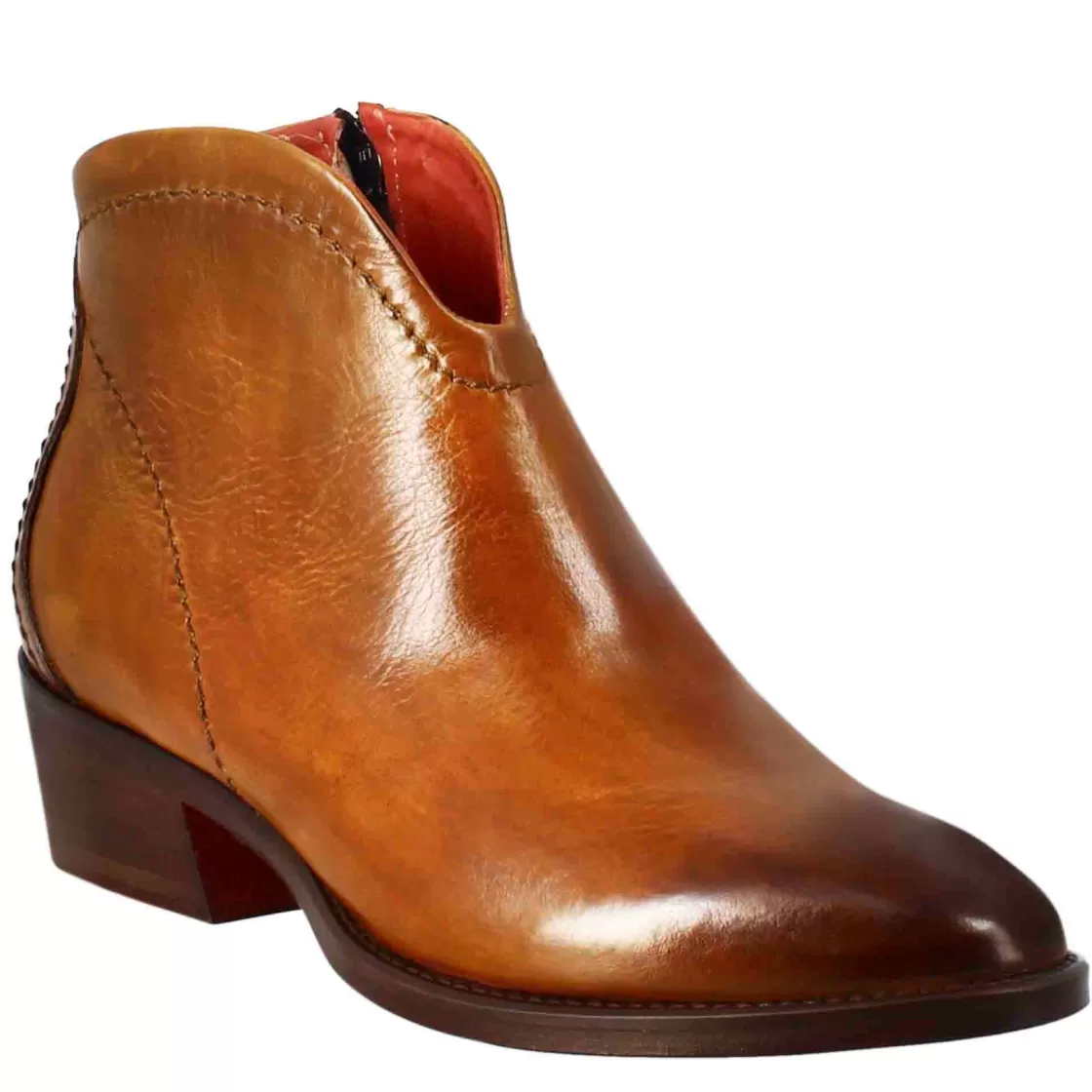 Shop Leonardo Shoes Stivaletto Da Donna Liscio Con Tacco Medio In Pelle Colore Chiaro Marrone