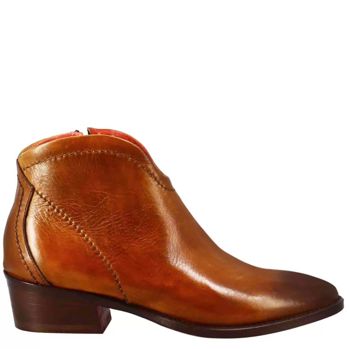 Shop Leonardo Shoes Stivaletto Da Donna Liscio Con Tacco Medio In Pelle Colore Chiaro Marrone