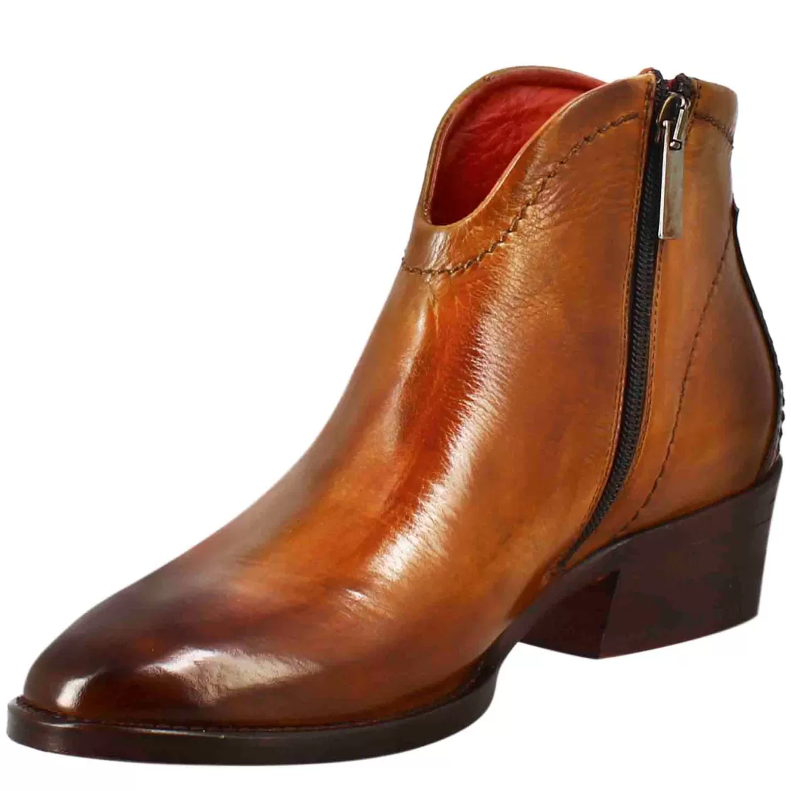 Shop Leonardo Shoes Stivaletto Da Donna Liscio Con Tacco Medio In Pelle Colore Chiaro Marrone
