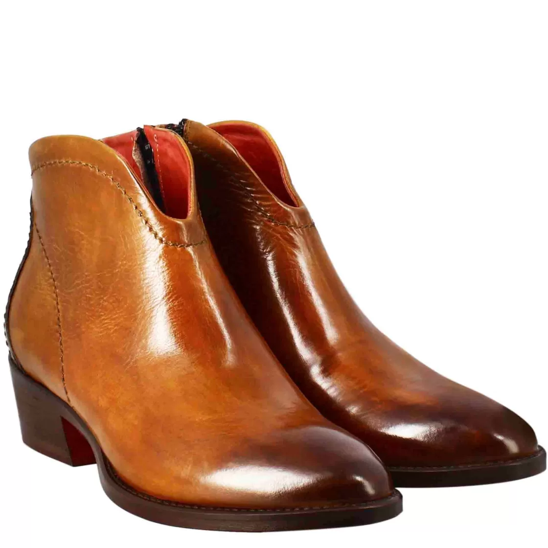 Shop Leonardo Shoes Stivaletto Da Donna Liscio Con Tacco Medio In Pelle Colore Chiaro Marrone