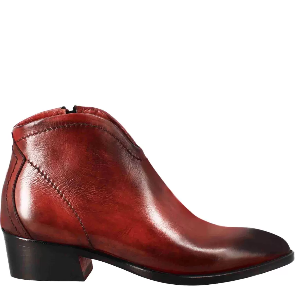 Outlet Leonardo Shoes Stivaletto Da Donna Liscio Con Tacco Medio In Pelle Colore Rosso