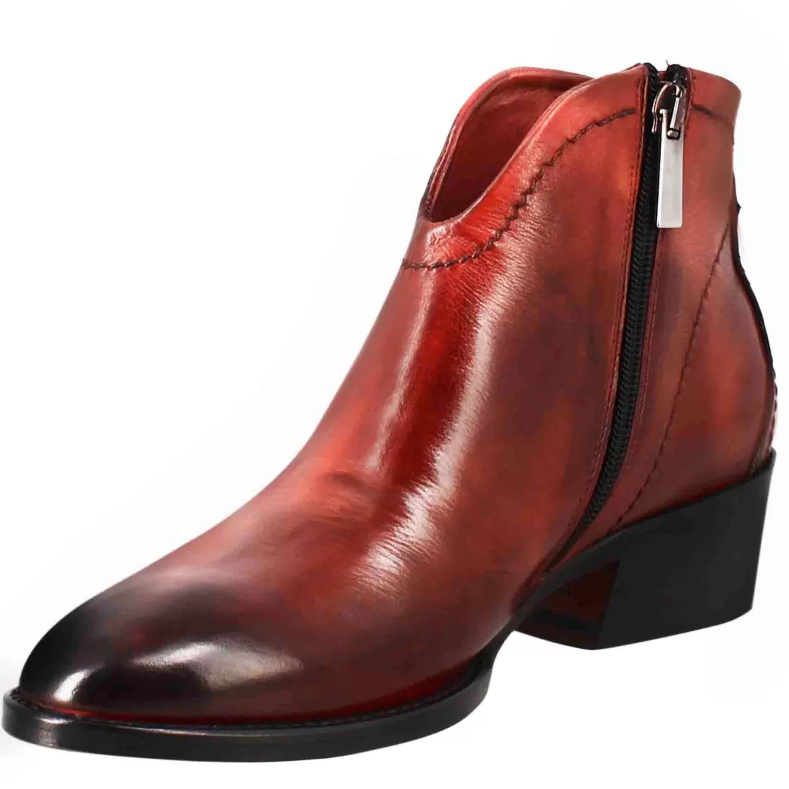 Outlet Leonardo Shoes Stivaletto Da Donna Liscio Con Tacco Medio In Pelle Colore Rosso