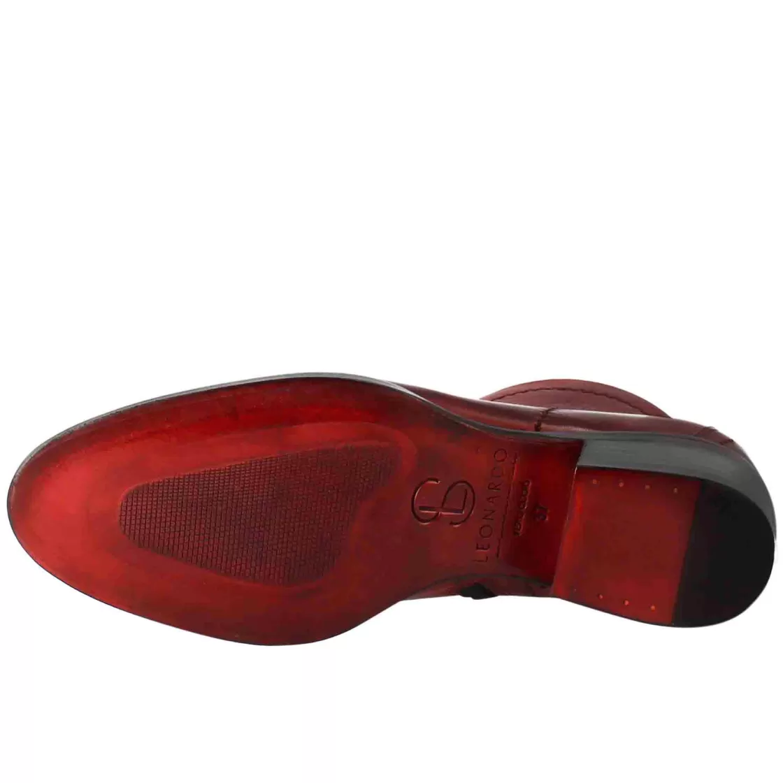 Outlet Leonardo Shoes Stivaletto Da Donna Liscio Con Tacco Medio In Pelle Colore Rosso