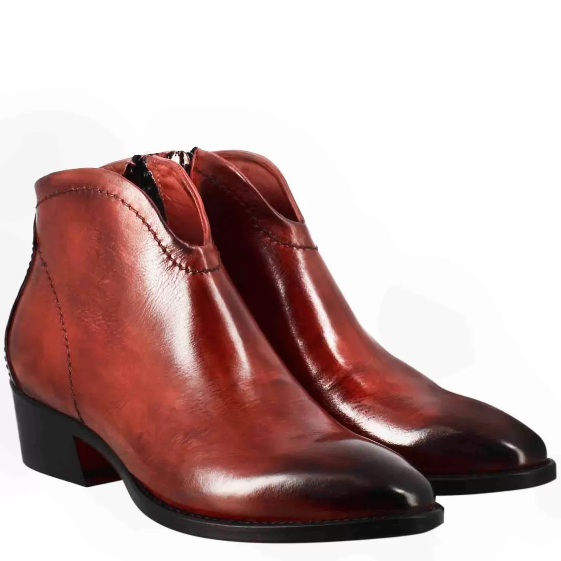 Outlet Leonardo Shoes Stivaletto Da Donna Liscio Con Tacco Medio In Pelle Colore Rosso