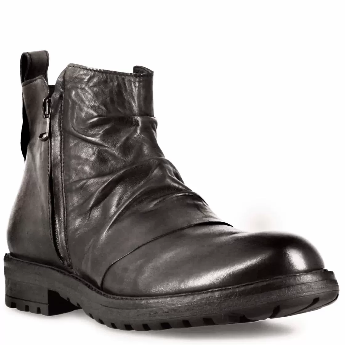 Fashion Leonardo Shoes Stivaletto Da Uomo Con Arricciatura In Pelle Colore Grigio