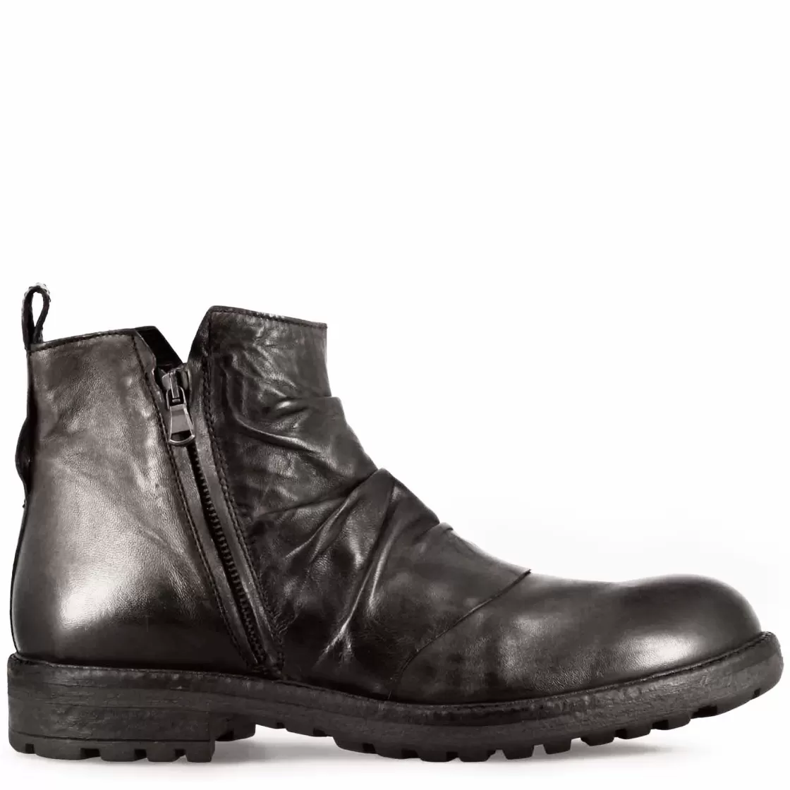 Fashion Leonardo Shoes Stivaletto Da Uomo Con Arricciatura In Pelle Colore Grigio