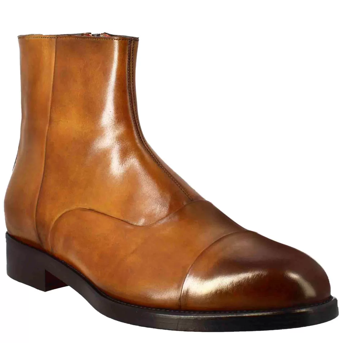Flash Sale Leonardo Shoes Stivaletto Da Uomo In Pelle Colore Chiaro Con Chiusura Zip Marrone