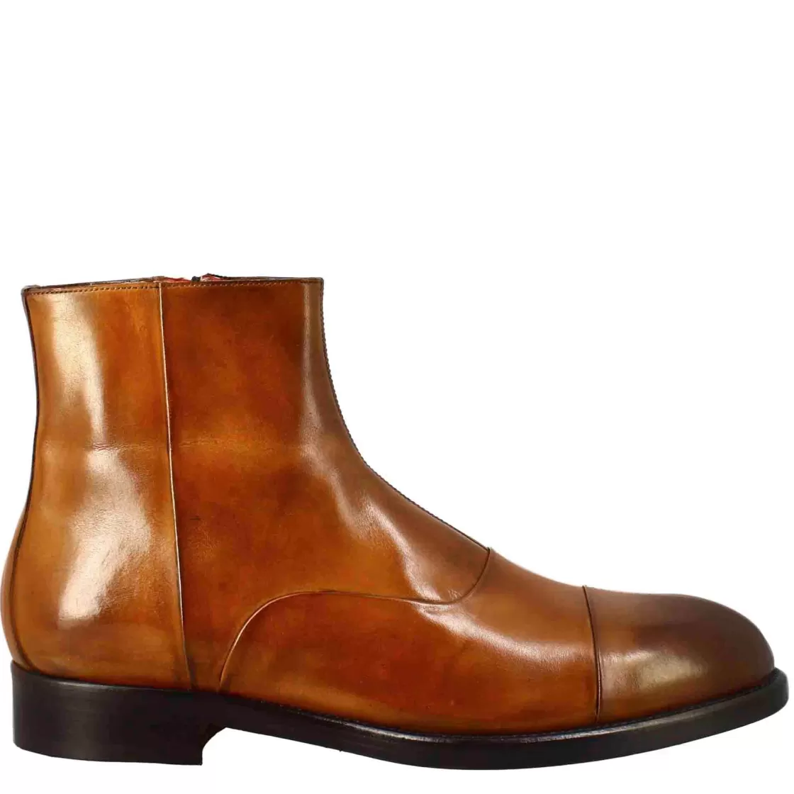Flash Sale Leonardo Shoes Stivaletto Da Uomo In Pelle Colore Chiaro Con Chiusura Zip Marrone