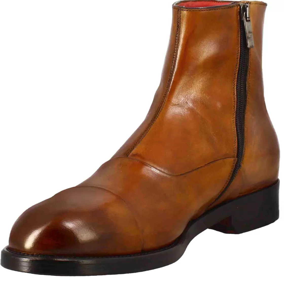 Flash Sale Leonardo Shoes Stivaletto Da Uomo In Pelle Colore Chiaro Con Chiusura Zip Marrone