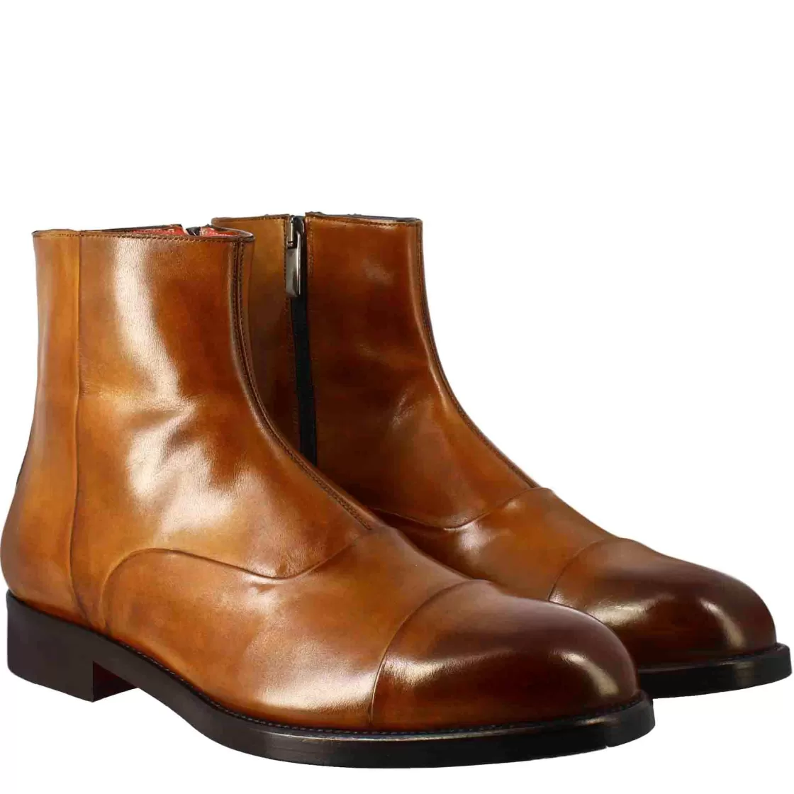 Flash Sale Leonardo Shoes Stivaletto Da Uomo In Pelle Colore Chiaro Con Chiusura Zip Marrone