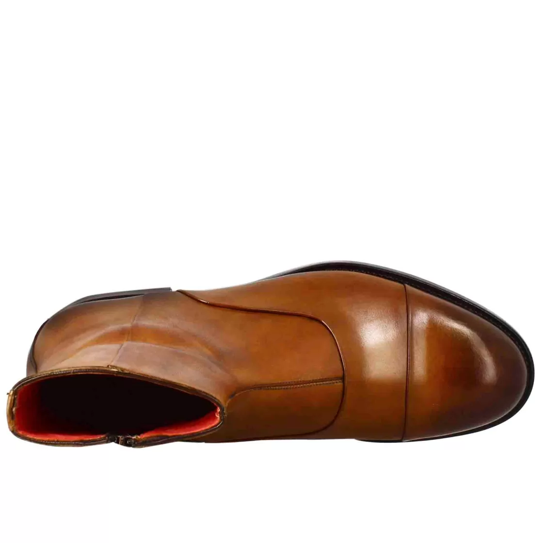 Flash Sale Leonardo Shoes Stivaletto Da Uomo In Pelle Colore Chiaro Con Chiusura Zip Marrone