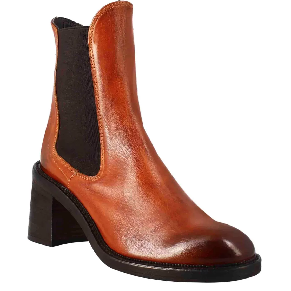Clearance Leonardo Shoes Stivaletto Diver Chelsea Da Donna Con Tacco In Pelle Lavata Colore Cuoio Marrone