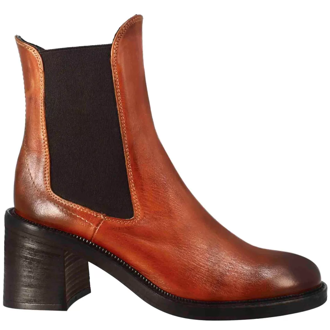 Clearance Leonardo Shoes Stivaletto Diver Chelsea Da Donna Con Tacco In Pelle Lavata Colore Cuoio Marrone