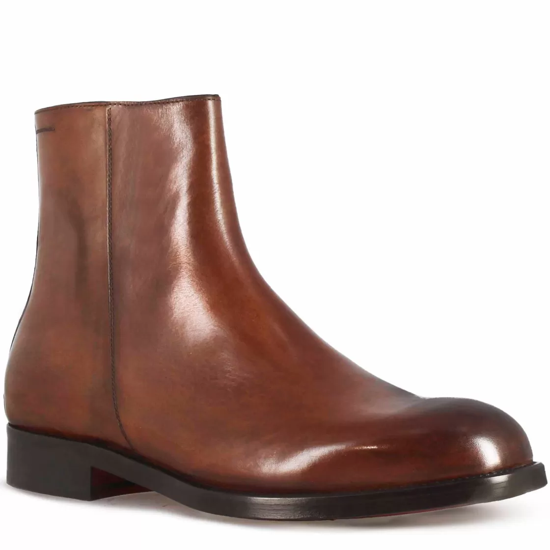 Clearance Leonardo Shoes Stivaletto Elegante Alla Caviglia Da Uomo In Pelle Liscia Colore Marrone