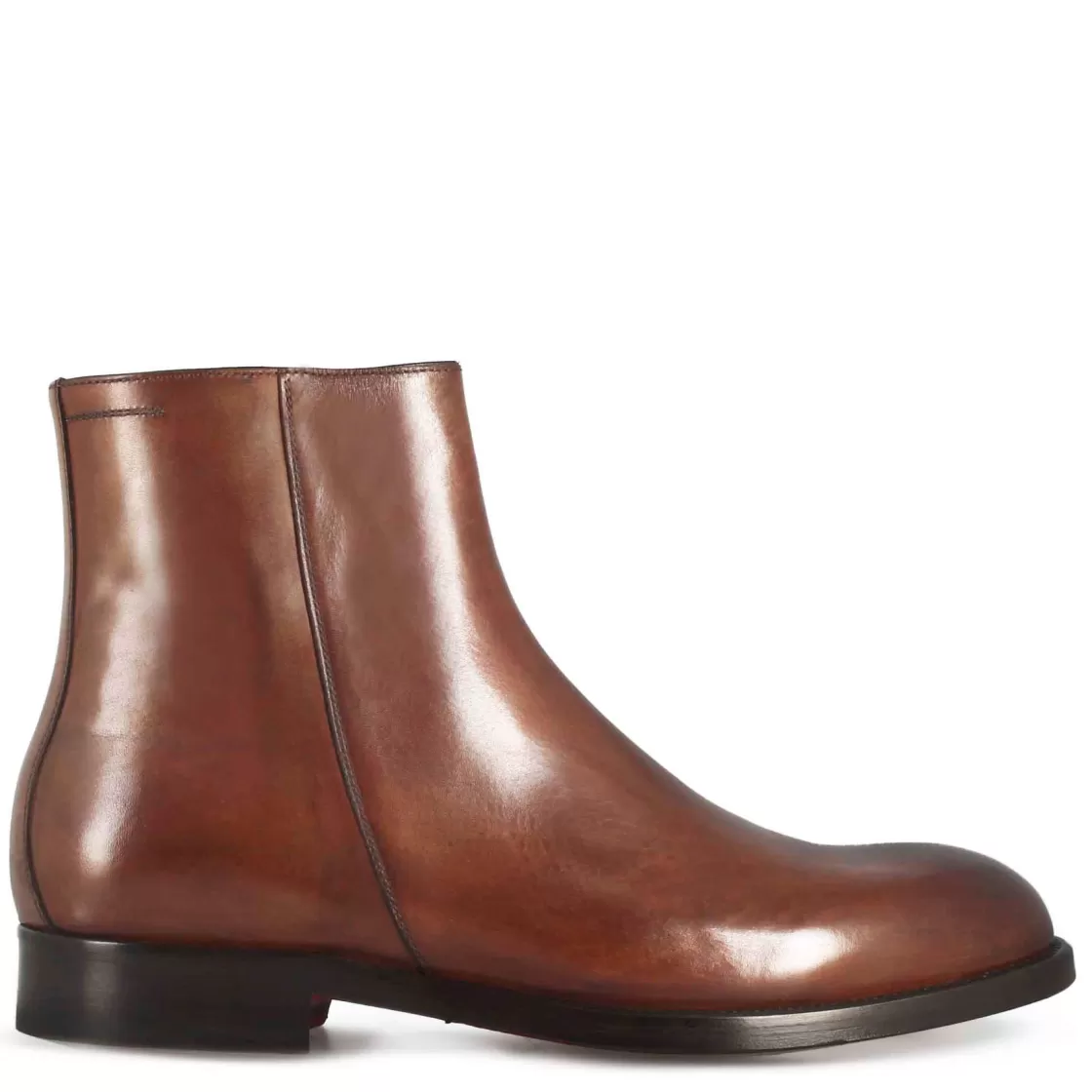 Clearance Leonardo Shoes Stivaletto Elegante Alla Caviglia Da Uomo In Pelle Liscia Colore Marrone