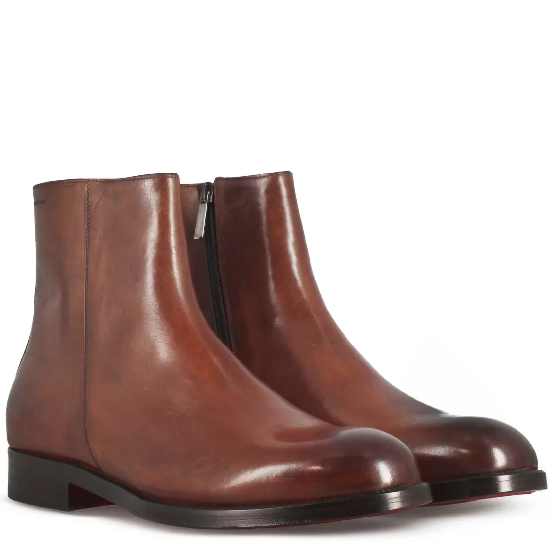 Clearance Leonardo Shoes Stivaletto Elegante Alla Caviglia Da Uomo In Pelle Liscia Colore Marrone