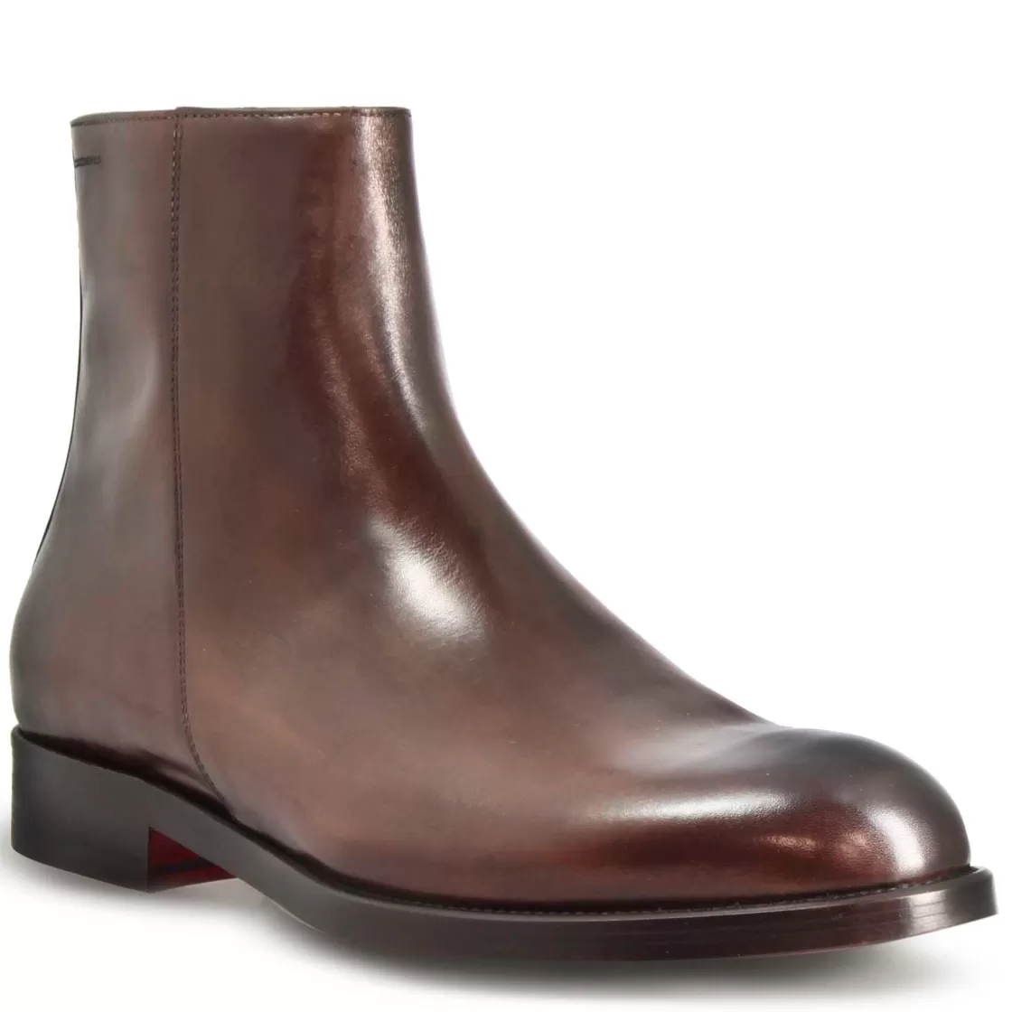Best Sale Leonardo Shoes Stivaletto Elegante Alla Caviglia Da Uomo In Pelle Liscia Colore Marrone Scuro