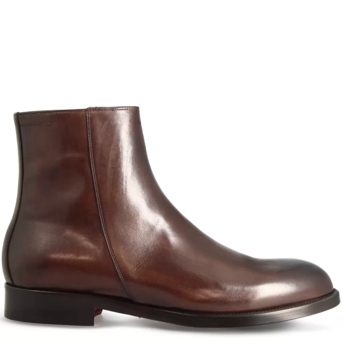 Best Sale Leonardo Shoes Stivaletto Elegante Alla Caviglia Da Uomo In Pelle Liscia Colore Marrone Scuro