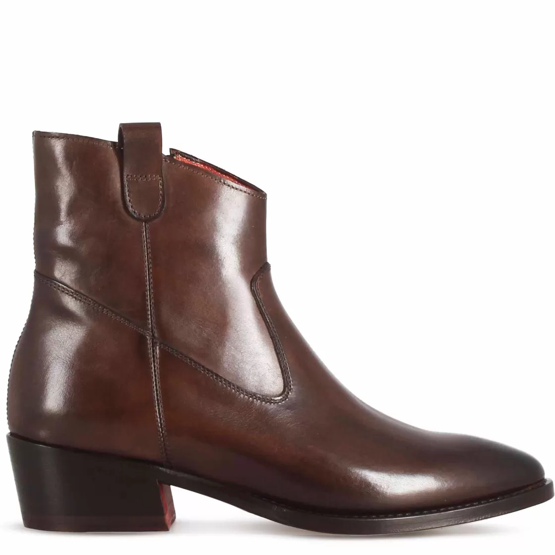 New Leonardo Shoes Stivaletto Sopra Alla Caviglia Stile Texano Da Donna In Pelle Colore Marrone Scuro