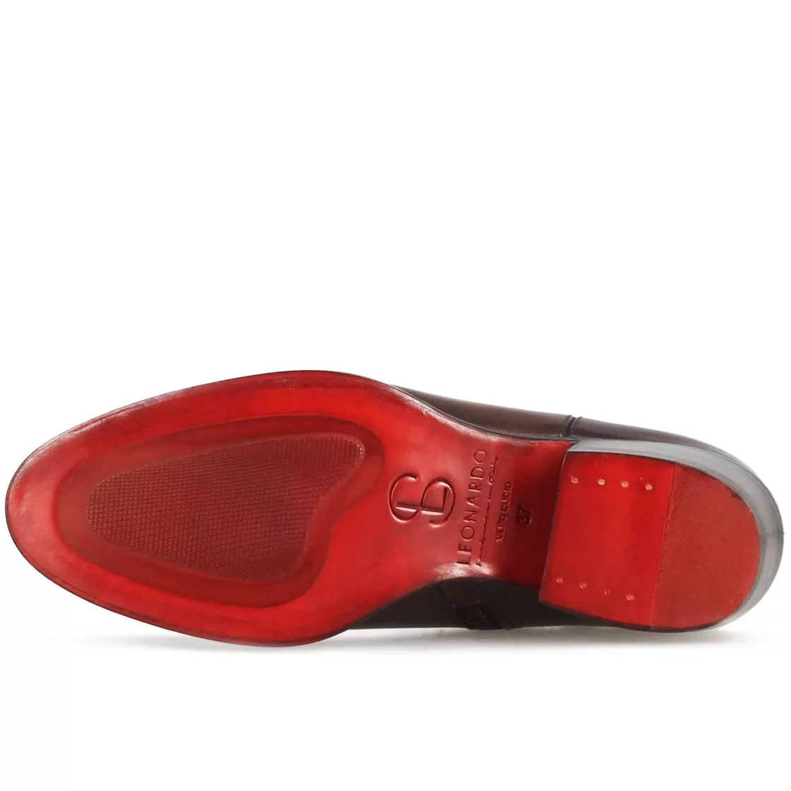 New Leonardo Shoes Stivaletto Sopra Alla Caviglia Stile Texano Da Donna In Pelle Colore Marrone Scuro