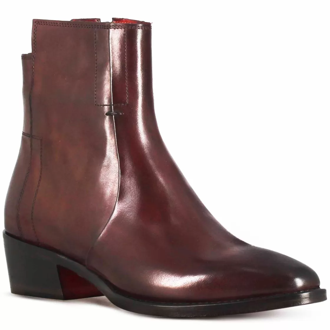 Cheap Leonardo Shoes Stivaletto Stile Texano Asimmetrico Da Donna In Pelle Colore Bordeaux