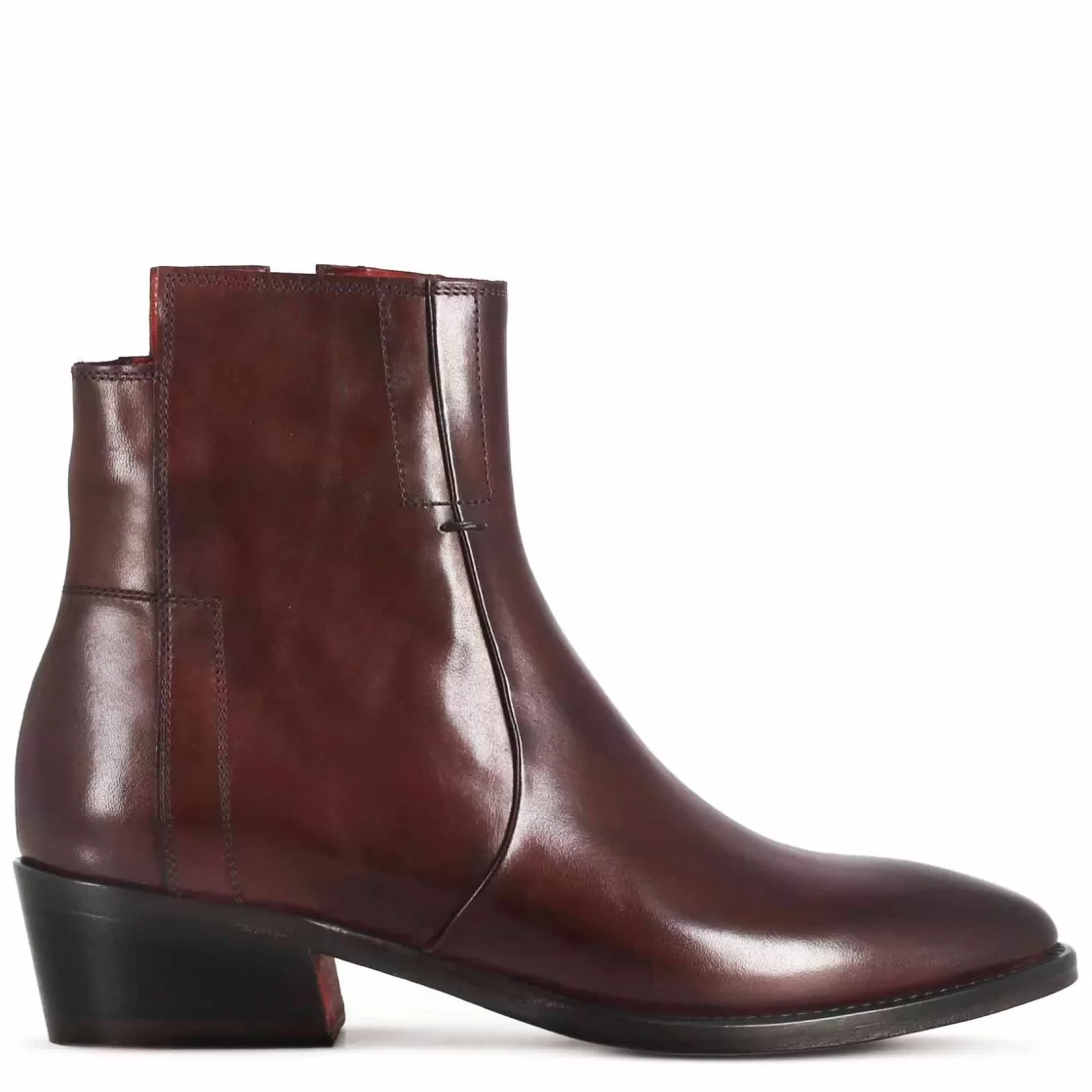 Cheap Leonardo Shoes Stivaletto Stile Texano Asimmetrico Da Donna In Pelle Colore Bordeaux