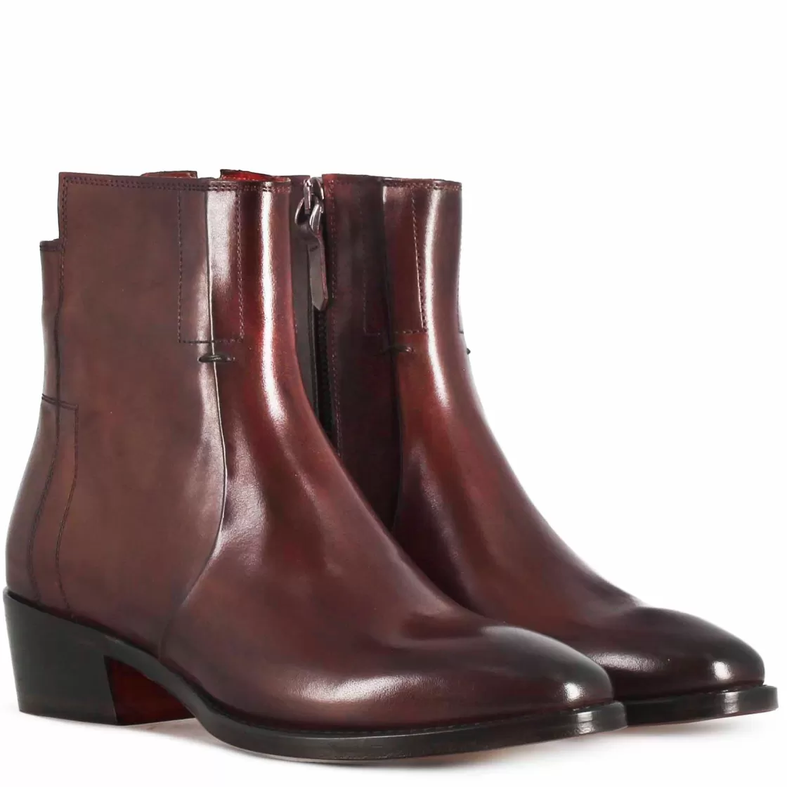Cheap Leonardo Shoes Stivaletto Stile Texano Asimmetrico Da Donna In Pelle Colore Bordeaux