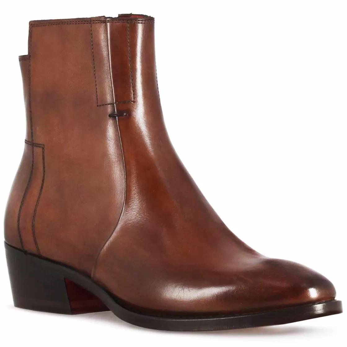 Online Leonardo Shoes Stivaletto Stile Texano Asimmetrico Da Donna In Pelle Colore Marrone