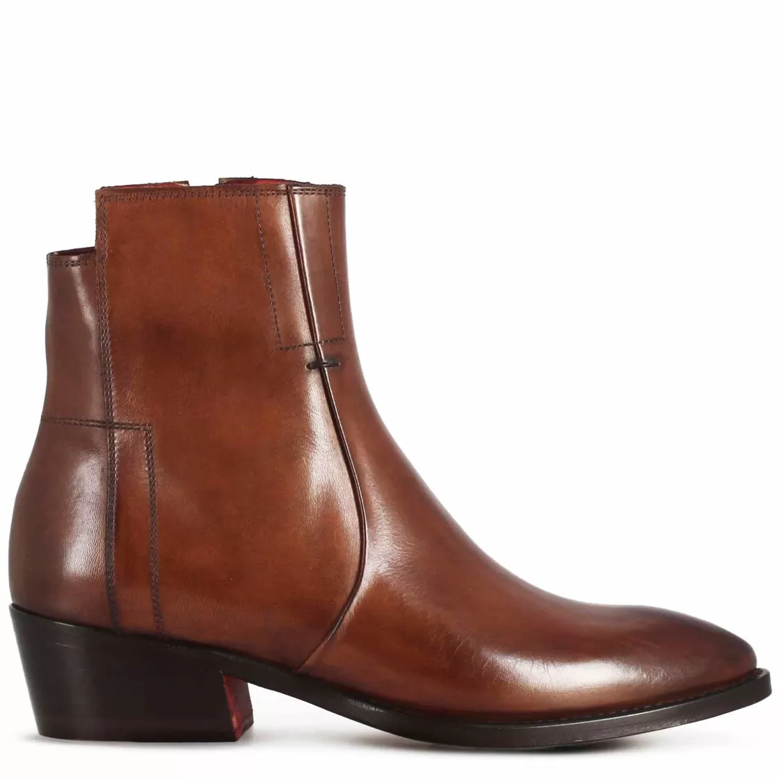 Online Leonardo Shoes Stivaletto Stile Texano Asimmetrico Da Donna In Pelle Colore Marrone